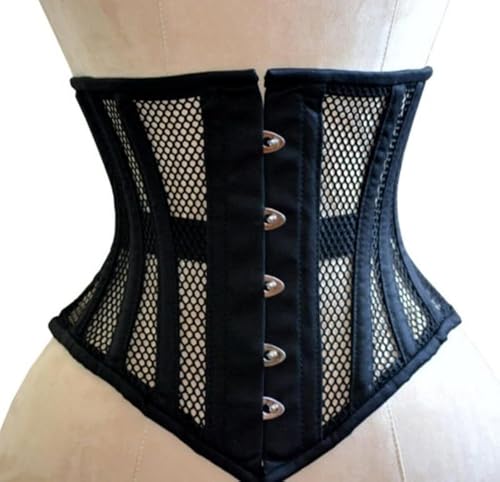 Damen Unterbrust Korsett Waist Trainer Mesh Corset Mesh Corsage mit starker Schnürung (DE/NL/SE/PL, Numerisch, 46, Regular, Regular, Schwarz) von Naveed