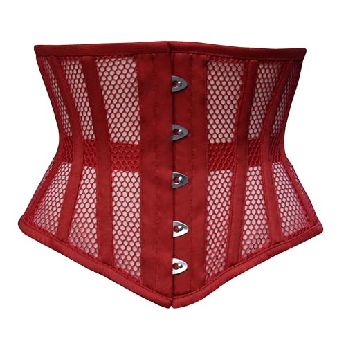 Naveed Damen Unterbrust Korsett Waist Trainer Mesh Corset Mesh Corsage mit starker Schnürung für Taillentraining und Taillenreduktion (34, Rot) von Naveed