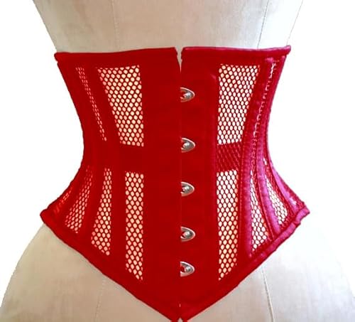 Naveed Damen Unterbrust Korsett Waist Trainer Mesh Corset Mesh Corsage mit starker Schnürung für Taillentraining und Taillenreduktion (44, Rot) von Naveed