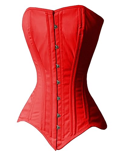 Naveed Damen Vollbrust Baumwolle Korsett, Heavy Duty Cotton Corset, Taillenkorsett für Taillenreduktion und Taillentraining (34, Rot) von Naveed