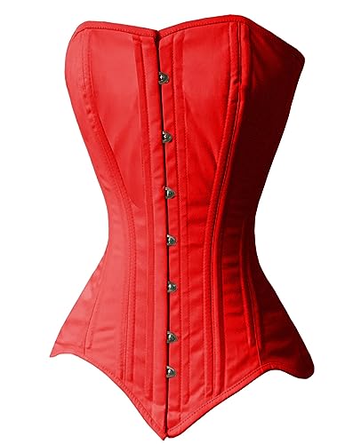 Naveed Damen Vollbrust Baumwolle Korsett, Heavy Duty Cotton Corset, Taillenkorsett für Taillenreduktion und Taillentraining (40, Rot) von Naveed