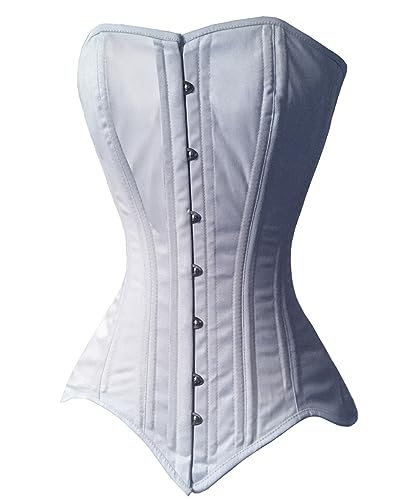 Naveed Damen Vollbrust Baumwolle Korsett, Heavy Duty Cotton Corset, Taillenkorsett für Taillenreduktion und Taillentraining (44, Weiß) von Naveed