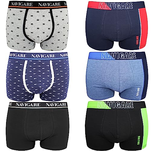 Navigare 6 Herren-Boxershorts aus elastischer Baumwolle mit Gummizug außen, Art.573/E Schwarz, 6er Pack (B21102-b21104), XXL von Navigare