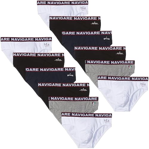 Navigare Herren Slip (6er Pack), 12 Slips -weiß-schwarz-blau-grau, M von Navigare