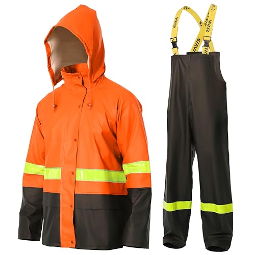 Navis Marine Herren Regenanzug Arbeitskleidung-Wasserdichte Jacke&Lätzchen Set für Ultimative Sicherheit und Komfort(orange reflektierend,X-Large) von Navis Marine