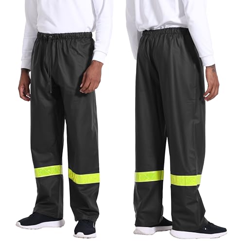 Navis Marine Herren Regenhose Wasserdicht PU – Arbeitshose mit Reflektorstreifen, Elastischem Bund & Verstellbaren Beinabschlüssen für Outdoor & Beruf(Black,XL) von Navis Marine