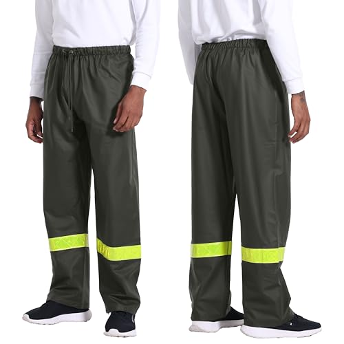 Navis Marine Herren Regenhose Wasserdicht PU – Arbeitshose mit Reflektorstreifen, Elastischem Bund & Verstellbaren Beinabschlüssen für Outdoor & Beruf(Green,XXL) von Navis Marine