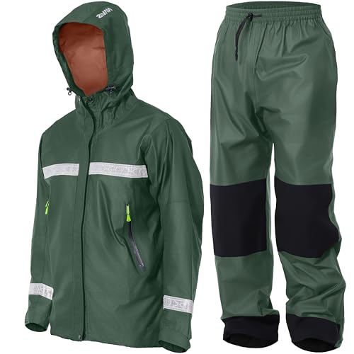 Navis Marine Regenanzug Herren Wasserdichter - Arbeitskleidung Reflektierende Regenjacke & Regenhose, 100% wasserdicht & winddicht, ideal für Bau, Arbeitsschutz, Angeln & Outdoor WS-902 (grün,XL) von Navis Marine