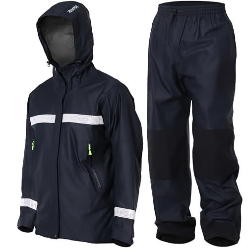 Navis Marine Regenanzug Herren Wasserdichter - Arbeitskleidung Reflektierende Regenjacke & Regenhose, 100% wasserdicht & winddicht, ideal für Bau, Arbeitsschutz, Angeln & Outdoor WS-902 (Schwarz,XL) von Navis Marine