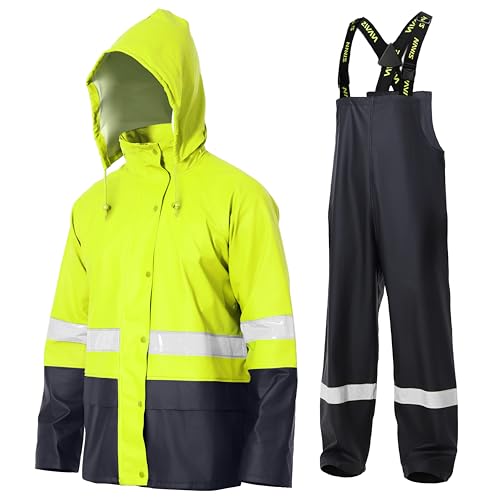 Navis Marine Regenanzug für Herren Heavy Duty Workwear Wasserdichte Jacke mit Hose 3-teilig (Fl Gelb RE-2, S) von Navis Marine