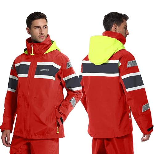 Navis Marine Segeljacke Herren Wasserdicht offshore, Atmungsaktiv mit Reflektionen - ideal für Küstensegeln, Angeln und Outdoor Aktivitäten NS-347(Red,M) von Navis Marine