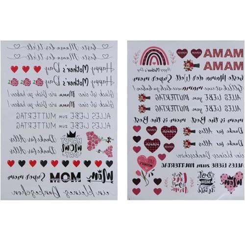 2 Blätter Temporäre Tätowierte Für Körper Gesicht Dekorationen Happy Mother Day Mom Brief Gefälschte Tattooed Aufkleber Party Supplies Tätowierte Aufkleber von Navna