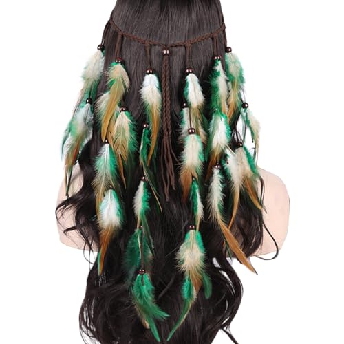 Buntes Haarband mit Federn und Perlen für Damen, ethnischer Blickfang, Boho-Stil, Hochzeit, Braut, Kopfschmuck, ethnische Stirnbänder für Frauen von Navna