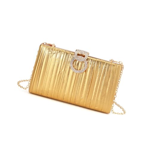 Navna Moderne, metallisch schimmernde Plissee-Handtasche für Damen, sicherer Strass-Verschluss, Abendveranstaltung, Accessoire, Strass-Verschluss, Plissee-Handtasche, gold, One Size Navna Moderne, metallisch schimmernde Plissee-Handtasche für Damen, sicherer Strass-Verschluss, Abendveranstaltung, Accessoire, Strass-Verschluss, Plissee-Handtasche, gold, One Size von Navna