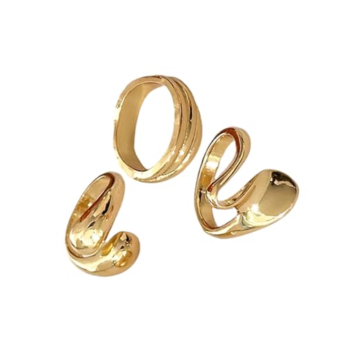 Navna Set mit 3 tragbaren Ringen, Verzierungsset, geometrische Stile, Ringe, Zubehör-Set in Gold-Finish für den täglichen Gebrauch und Partys von Navna