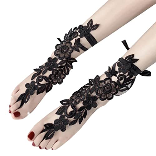 Navna Sexy Spitzen-Stickerei-Fußkettchen mit Zehenbereich, romantische Blumen-Barfuß-Sandalen, Sklaven-Fußkettchen, Brautschmuck, Hochzeit, Fußschmuck, Barfuß-Sandalen für Frauen, Strand, Hochzeit von Navna