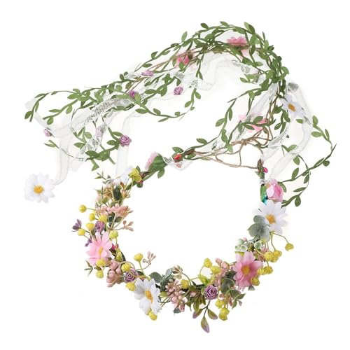 Realistischer Blumen-Haarreif mit langen Blättern, Quasten, Stirnband, Hochzeit, Party, Braut, Bohemian-Stil, Cosplay, Haarschmuck für Damen, zarter Hochzeits-Haarschmuck für Brautjungfern, Hochzeit von Navna