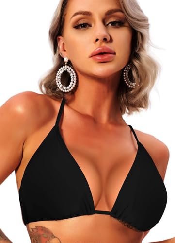 Navneet Bikini Oberteil Damen Bikini Triangel Push Up String Bikini Top Bikinis Bademode Badeanzug Swimsuits Schwarz XS von Navneet