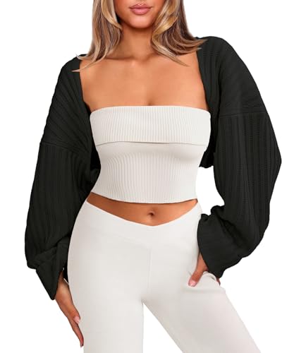 Navneet Bolero Damen Oversize Strickjacke Cardigan Kurz Strick Y2k Tops Cropped Pullover Übergangsjacke Schwarz M von Navneet