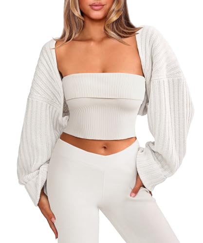 Navneet Bolero Damen Oversize Strickjacke Cardigan Kurz Strick Y2k Tops Cropped Pullover Übergangsjacke Weiß S Navneet Bolero Damen Oversize Strickjacke Cardigan Kurz Strick Y2k Tops Cropped Pullover Übergangsjacke Weiß S von Navneet