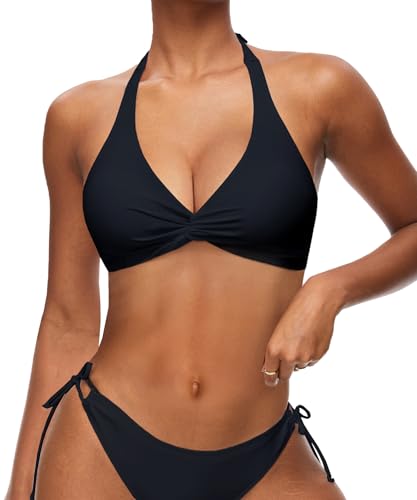 Navneet Damen Bikini Oberteil Push Up Sport Bikini Triangel Neckholder Bikinis Bademode Vacation Swimsuits Schwarz L von Navneet