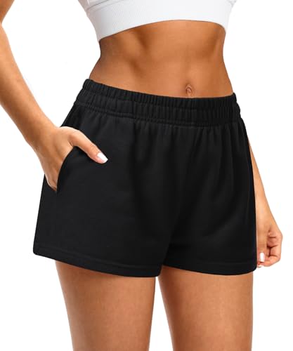 Navneet Damen Sweatshorts Sport Booty Shorts Kurze Jogginghose Sommer mit Taschen Y2k Outdoor Laufhose Schwarz M von Navneet