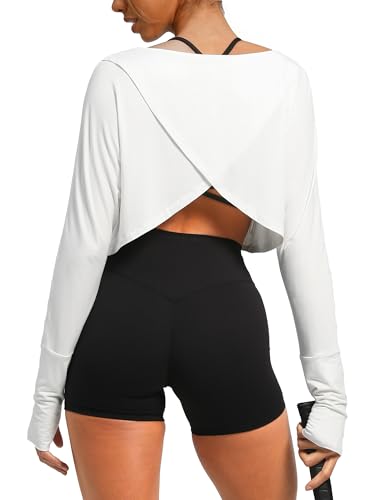 Navneet Damen Sport Langarmshirt mit Schlitz Overlap Sport Oberteile Fitness Funktionsshirt Laufshirt Wandershirt Outdoor Weiß L von Navneet