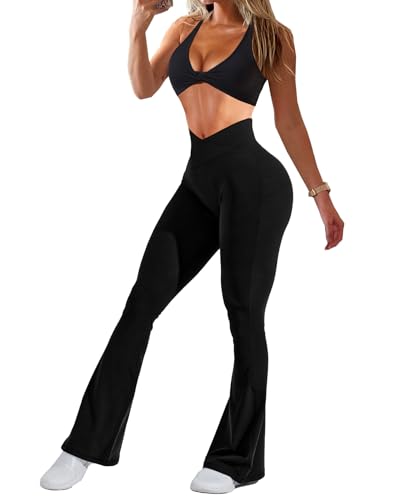 Navneet Damen Sport Set Zweiteiler Schlaghose Leggings Crop Tops Sport BH Gym Workout Yoga Fitness Set Outfit Sommer Schwarz M von Navneet