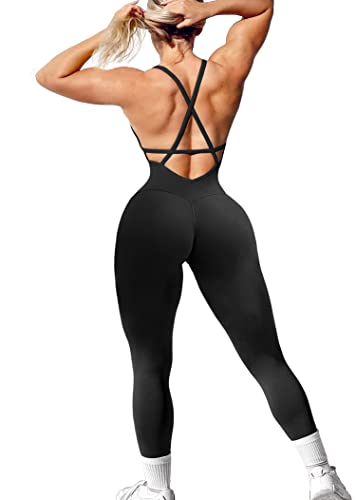 Navneet Jumpsuit Damen Lang Einteiler Sport Yoga Jumpsuits Eng Ärmellos Rückenfrei Padded Romper Bodysuit Onepiece Catsuit Sommer Schwarz M von Navneet