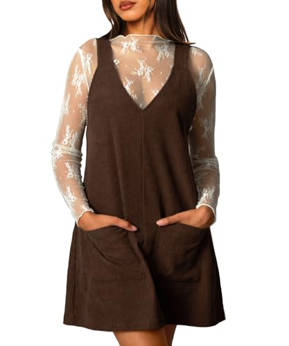 Navneet Latzkleid Damen Cordkleid Cordrock Herbstkleid Kurz Cord Ärmellos Träger Minikleid Winterkleid Overall Dress Braun L von Navneet