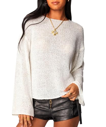 Navneet Strickpullover Damen Oversize Durchsichtig Pulli Y2K Long Sleeve Shirt Langarmshirt Herbst Basic Sweater Weiß L Navneet Strickpullover Damen Oversize Durchsichtig Pulli Y2K Long Sleeve Shirt Langarmshirt Herbst Basic Sweater Weiß L von Navneet