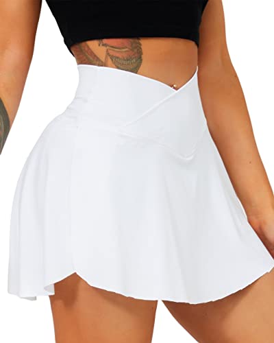 Navneet Tennisrock Damen Minirock Skort Hosenrock Kurz Rock mit Hose Faltenrock Sommer Golf Sportrock Mini Skirt Eisweiß M von Navneet