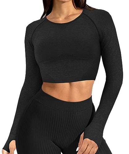 Navnnet Sport Oberteile Damen Langarm Sportshirt Sport Top Fitness Longsleeve Eng Gym Tops Yoga Shirt Outfit Rundhals Schatten Klassisch Laufshirt Schwarz L von Navneet