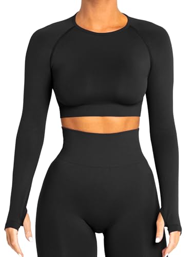 Navnnet Sport Oberteile Damen Langarm Sportshirt Sport Top Fitness Longsleeve Eng Gym Tops Yoga Shirt Outfit Rundhals Schatten Klassisch Laufshirt Schwarz L von Navneet