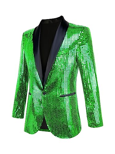 Nawgut Pailletten-Blazer, metallischer Anzug, Disco, Abschlussball, glänzende Jacke, Hochzeit, Party, Bankett, modischer Smoking für Herren und Erwachsene, Grün , XL von Nawgut