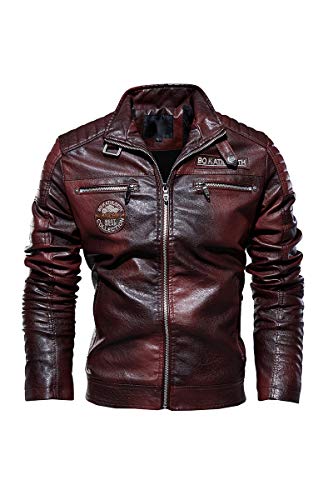 Naxxramas Herren Lederjacke Motorradanzug Warme Fliegerjacke Zip Freizeitjacke Draussenjacke Klassisch Mode Jacke (rot,XL) von Naxxramas