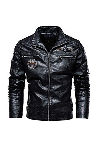 Naxxramas Herren Lederjacke Motorradanzug Warme Fliegerjacke Zip Freizeitjacke Draussenjacke Klassisch Mode Jacke (schwarz,L) von Naxxramas