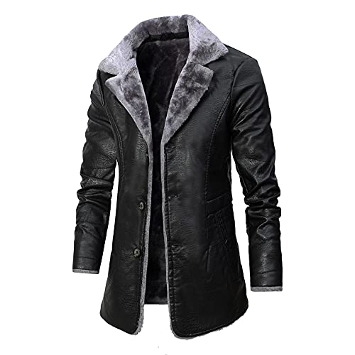 Naxxramas Herren Lederjacke Motorradanzug Warme Freizeitjacke Draussenjacke Klassisch Retro Jacke Lederjacke Anzug (schwarz,L) von Naxxramas