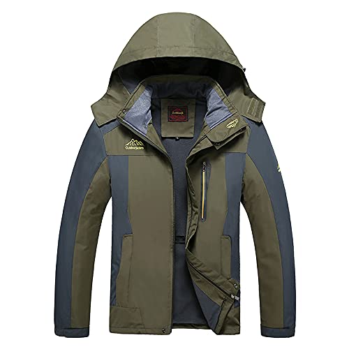 Naxxramas Herren Polarfleece verdicken wasserdichte Leichte Softshelljacke Outdoorjacke mit Abnehmbarer Kapuze Windjacke Funktionsjacke (grün,6XL) von Naxxramas
