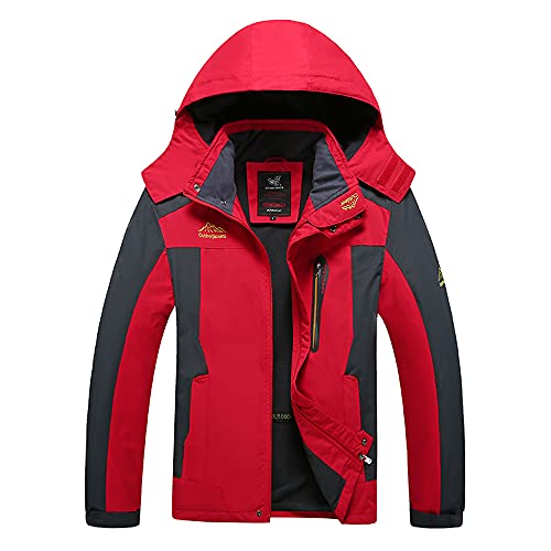 Naxxramas Herren Polarfleece verdicken wasserdichte Leichte Softshelljacke Outdoorjacke mit Abnehmbarer Kapuze Windjacke Funktionsjacke (rot,XL) von Naxxramas