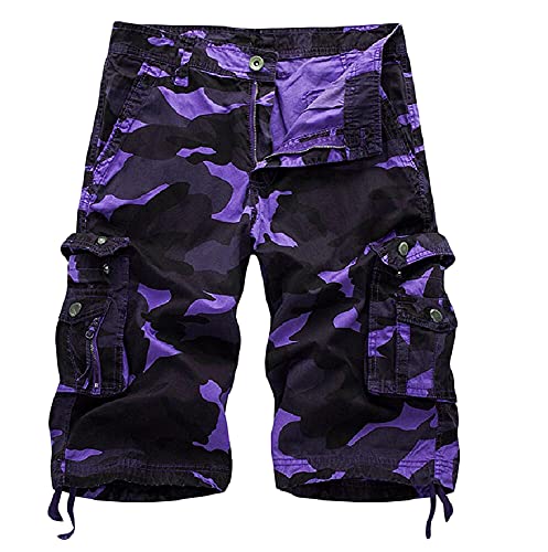 Naxxramas Herren Shorts Outdoor Sommer Kurz Hose Multi Taschen Kurz Hose Klassisch Tarnung Kurz Hose (lila,36,36) von Naxxramas