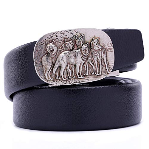 Ratschengürtel für Herren Kleidung wendbare Wolfschnalle Mode Designergürtel - Silber - 130 cm von Naxxramas