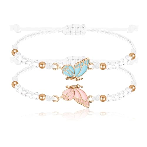 Nayyana 2 Stück BFF-Armbänder für passende Schmetterlingsarmbänder verstellbarer Strang Best Friends-Armband handgefertigter Charm-Freundschaftsarmbänder Schmuck Geschenke für Teenager von Nayyana