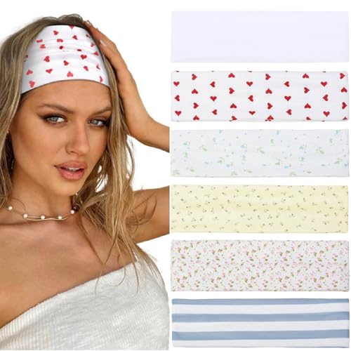 Nayyana 6 Stück modische Stirnbänder für Damen, kurzes Haar, rutschfest, elastisch, Blumen-Haarbänder, weiche Stoff-Haarbänder für Damenhaar, 5 cm dickes Streifen-Stirnband Nayyana 6 Stück modische Stirnbänder für Damen, kurzes Haar, rutschfest, elastisch, Blumen-Haarbänder, weiche Stoff-Haarbänder für Damenhaar, 5 cm dickes Streifen-Stirnband von Nayyana