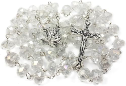 Kristall Perlen klar Rosenkranz katholischen Halskette Heiligen Boden Medaille mit Kruzifix von Nazareth Markt Store Kristall Perlen klar Rosenkranz katholischen Halskette Heiligen Boden Medaille mit Kruzifix von Nazareth Markt Store von Nazareth Store