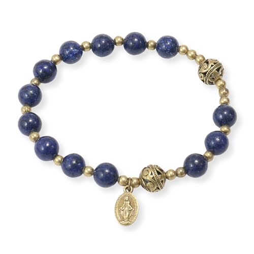 Nazareth Store Rosenkranz-Armband aus Steinperlen mit Metalltrennern und katholischer Medaille – langlebiger und eleganter Schmuck für das Handgelenk (Lapislazuli | Wunderbar) von Nazareth Store