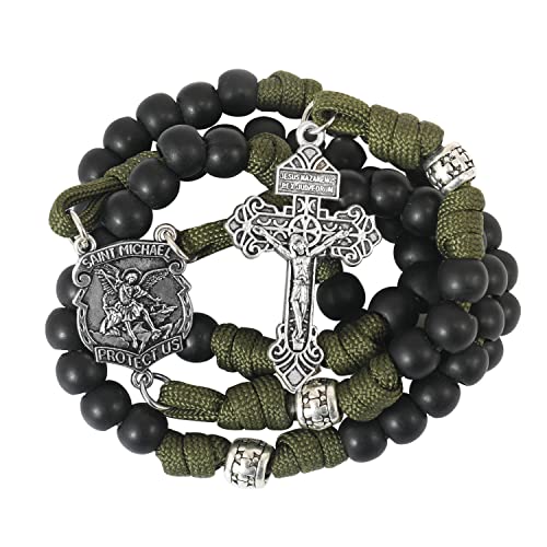 Nazareth Store St. Michael Paracord Rosenkranzperlen Robuste Rosenkranzkette Starke Kordel Katholisches Pardon-Kruzifix (Pistolenschwarz) von Nazareth Store