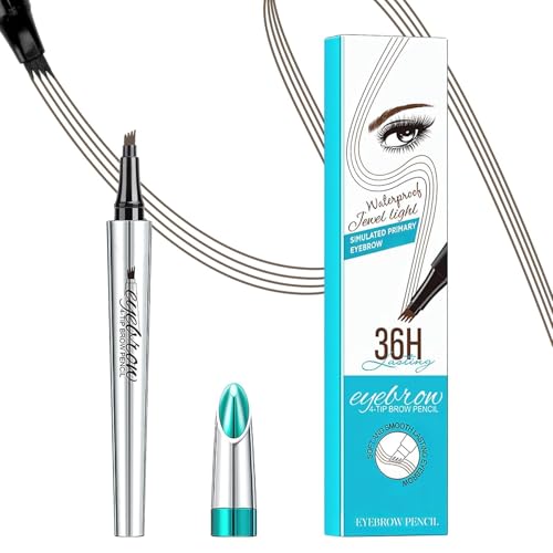 Augenbrauenstift Wasserfester mit 4 Mikrogabelspitzen, Wischfester Microblading Augenbrauenstift, Eyebrow Pencil Langlebiger für Natürlich Aussehende, Volle und Definierte Augenbrauen(hellbraun) von Nazaz