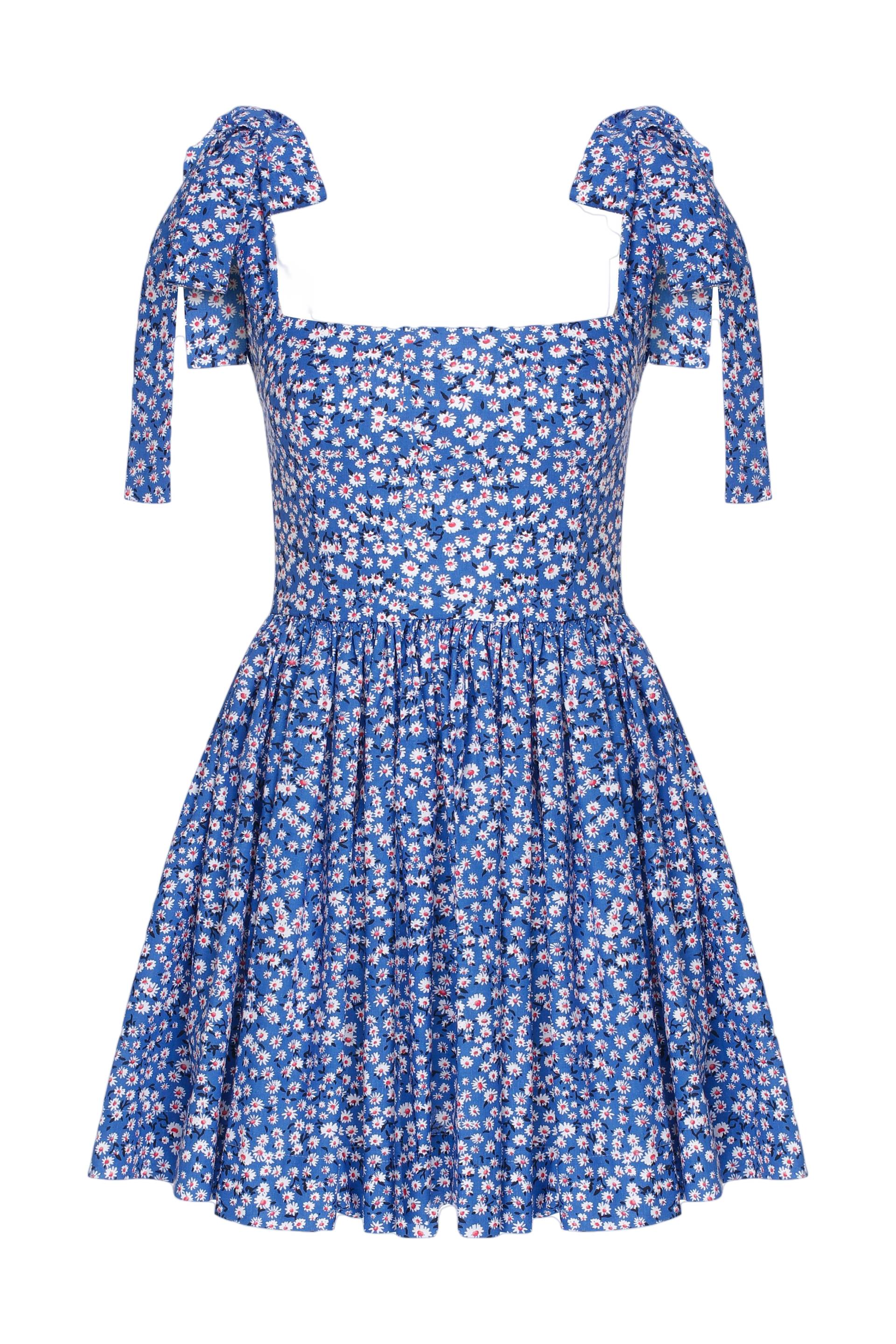 Audree Floral Print Poplin Mini Dress in Azure Blue von Nazli Ceren