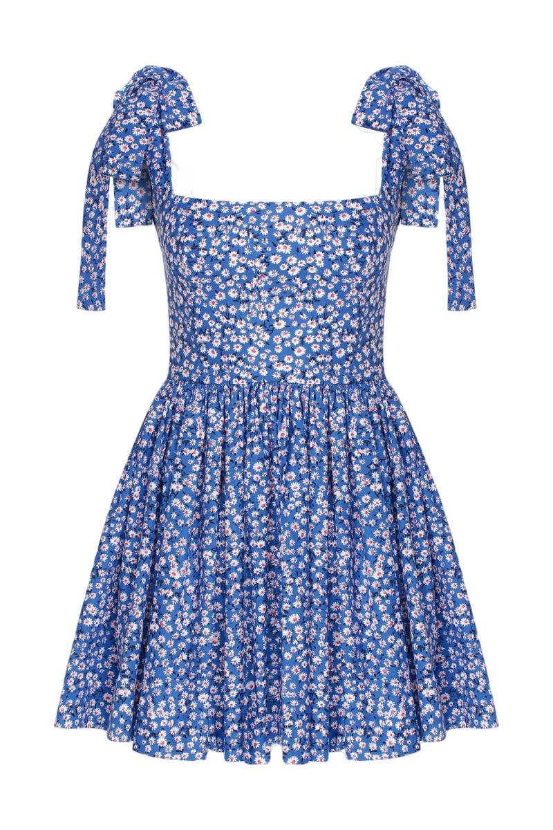 Audree Floral Print Poplin Mini Dress in Azure Blue - Blue - M - Nazli Ceren - Mini dresses von Nazli Ceren